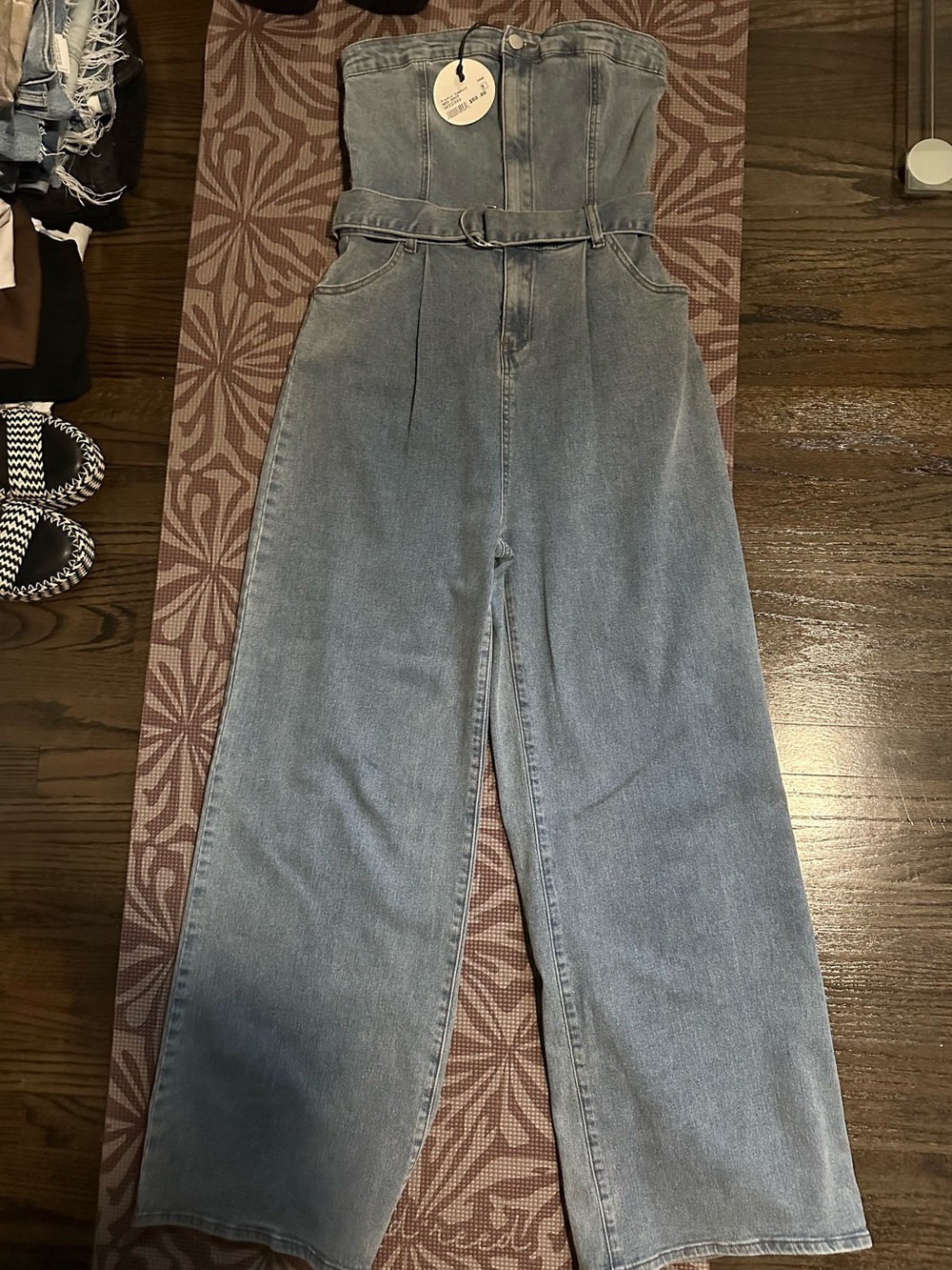 Strapless Wide-Leg Denim Jumpsuit